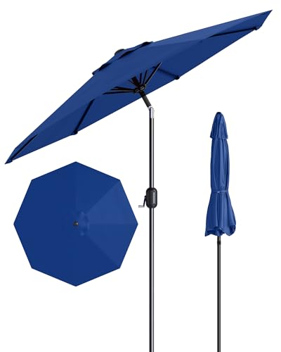 10FT Outdoor Patio Umbrella, Table Market Umbrella With Push Button Tilt and Crank, 8 Sturdy Ribs UV Protection Waterproof for Garden, Deck, Backyard, Pool, Navy Blue