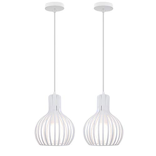 PETITES ECREVISSES 2 pcs Lámpara Colgante de Jaula Industrial Vintage Lámpara de Techo Metal Retro, E27 Lámparas de Araña 20 cm Cocina Comedor Sala de estar Iluminación y Decoración (Blanco) Cover
