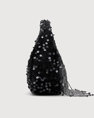 Image of NEWBELLA Women's Sequin Fringe Hobo Evening Bag - Sparkly Shoulder Purse for Cocktail Party, Date Night, Wedding & Special Occasions(Dark Black)