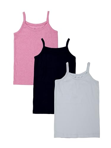 Image of KiddoPanti Girls 100% Cotton Rib Solid Camisole Tank Top Pack of 3