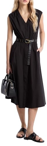 Image of Michael Kors Women's Cotton Poplin Midi Dress, Black, S