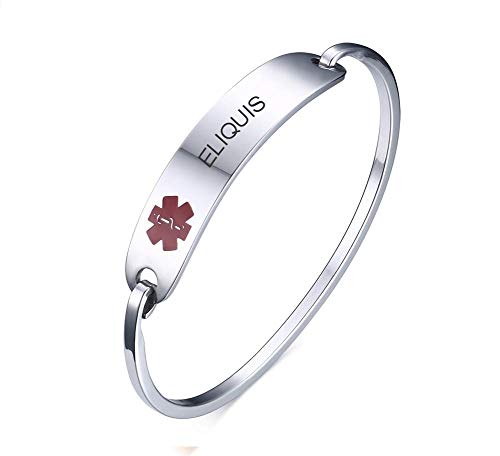 VNOX Medical Bracelet for Women-Stainless Steel Emergency Medical Alert ID Bangle Bracelet,Free Engraving