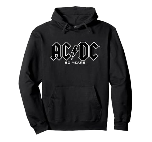 AC/DC   Historia del Logos 50 Años Sudadera con Capucha, Unisex para Adultos, Negro, L