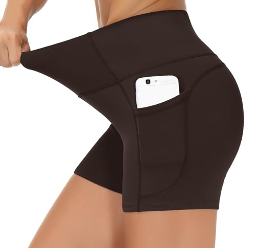 Image of THE GYM PEOPLE High Waist Yoga Shorts for Women's Tummy Control Fitness Athletic Workout Running Shorts with Deep Pockets