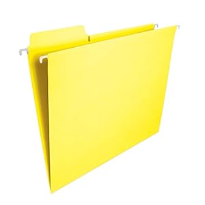 Smead FasTab Hanging File Folder, 1/3-Cut Built-in Tab, Letter Size, Yellow, 20 per Box (64097)