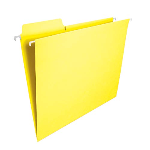 Smead FasTab Hanging File Folder, 1/3-Cut Built-in Tab, Letter Size, Yellow, 20 per Box (64097)