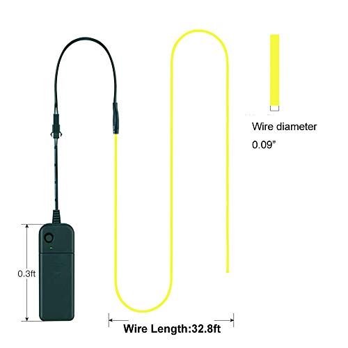 Image of MaxLax EL Wire Lemon Green, 32.8ft /10m Portable Battery Pack Neon Light Strip 360 Cuttable Glowing Rope Lights for Parties, Halloween, DIY Decoration