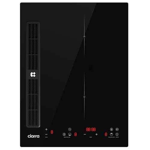 CIARRA ONE CBBEH392B Induktionskochfeld mit Dunstabzug Kochfeldabzug 39 cm breit PowerBoost schnelleres Kochen Touch-Control Induktion Kochfeld CombiZone Kombination mit 2 Platten Timer Stop & Go