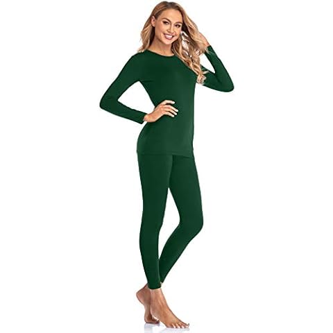 Malist Women's Thermal Underwear Ultra Soft Long Johns Top with Fleece Lined Set (Dark Green, Medium) Cover