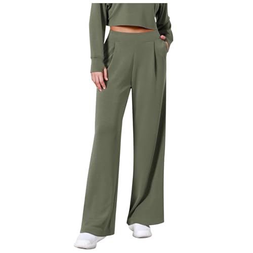 Pantalon large femme taille haute élastique dos fluide long pour tenue de travail été