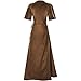Women's V Neck Wrap Dresses Short Sleeve Elegant Tie Waist Ruched Cocktail Party Maxi Dress Fashion Evening Gowns S-2XL Brown