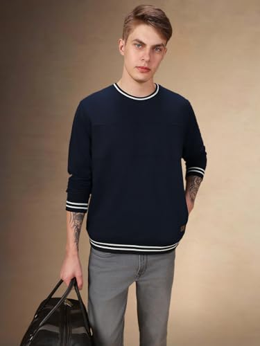 Image of Dennis Lingo Men Solid Polycotton Regular Fit Full Sleeves Pullover Sweatshirts