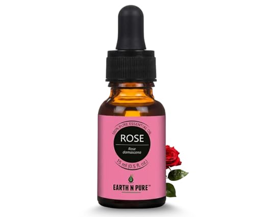 Image of Earth N Pure Rose Essential Oil | 100% Pure & Natural | Steam Distilled | For Aromatherapy, Diffuser, Skin & Hair Care | 15ml