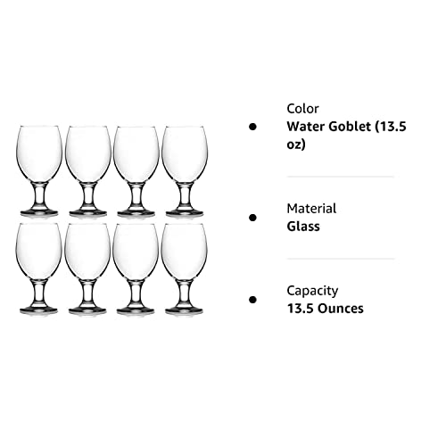 Epure Cremona Collection 8 Piece Water Goblet Glass Set - Strong Stemmed Glasses For Drinking Water, Juice, Wine, Mixed Drinks, And Cocktails (Water Goblet (13.5 Oz)) #TOP3