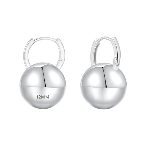 Ascona Silver Ball Hoop Earrings, Gold Ball Drop Dangle Earrings For Women, Hypoallergenic Lightweight Gold Plated Earrings cover