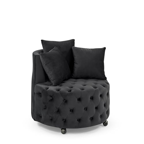 Sillón Giratorio Tapizado Terciopelo Negro miniatura 4
