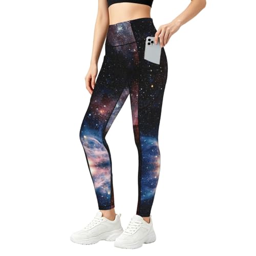 Leggings de galaxia elásticos para mujer pantalones de entrenamiento con bolsillos térmicos