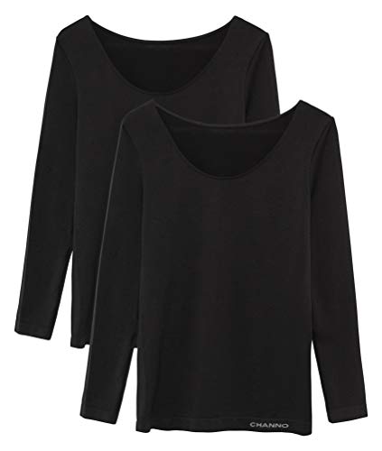 Pack de 2 Camisetas Interiores Mujer Manga Larga Licra Sin Costuras Seamless Colores Lisos (Negro, M-L)