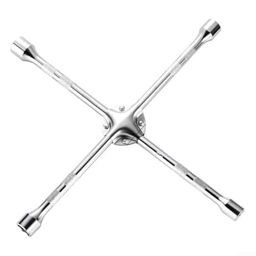 Clé cruciforme à quatre voies robuste avec plusieurs tailles de douilles 17 mm, 19 mm, 21 mm, 23 mm pour écrous de roue automobile avec longue poignée pour un couple accru et une utilisation facile