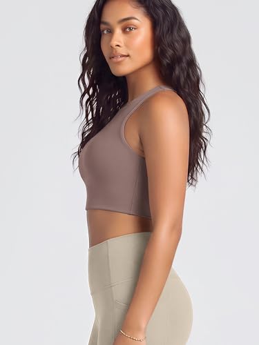 Image of ODODOS Racerback Tank Bra for Women High Neck Non Padded Medium Support Sports Bra Workout Yoga Crop Tops