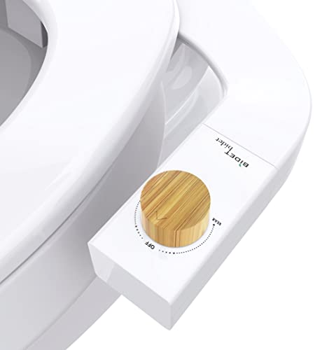 Left/Right Reversible BIDETbidet Non-Electric Ultra Slim Toilet Seat Attachment with Bamboo knob, Ability to SWITCH Right and Left Hand Side Control