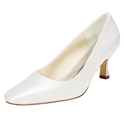 Emily Bridal Ivory Bridal Shoes Kitten Heel Pumps Square Toe Slip-on Wedding Shoes