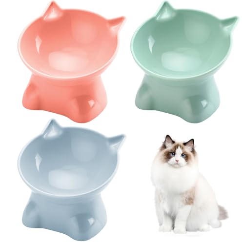Ciotola rialzata per gatti con inclinazione di 15°, ciotola per gatti per cibo e acqua, perfetta per animali domestici, gatti e cuccioli (3 pezzi, tinta unita)