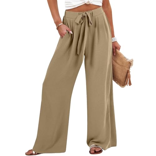 Wide Leg Pants for Women High Waisted Palazzo Pants Work Casual Flowy Tie KnotLoose Fit Trousers with Pockets3