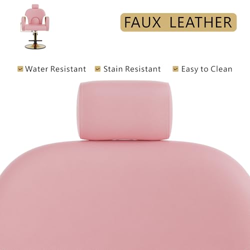 Image of Barber Salon Chair, Reclining Hair Salon Chair, 360 Degrees Swivel Styling Chair, Height Adjustable Hydraulic Shampoo Chairs, Spa Equipment (Pink)