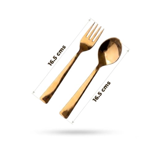 Image of Cutlery Set for Dining Table (Set of 12, Stainless Steel PVD Gold Spoons - 6 & Forks - 6), Kitchen Utensils, 100% Food Grade, Non-Toxic, Anti-Rust, Dishwasher Safe, Ideal Gifting Set