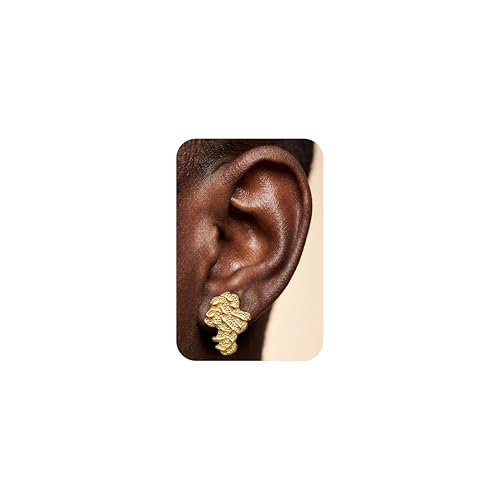 MUSECLOUD 925 Sterling Silver Post Nugget Earrings for Men Hypoallergenic 14K Gold Plated Mens Stud Earrings Rough Textured Irregular Cookie Nugget Stud for Women Men Unisex Statement Present
