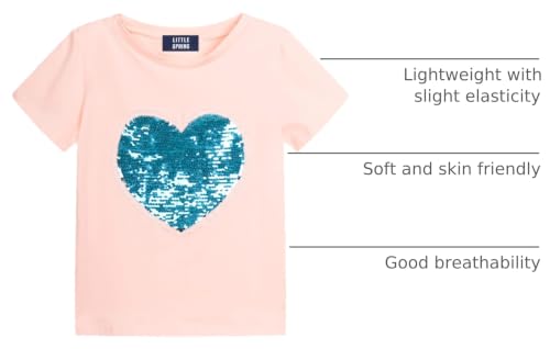 Image of LittleSpring Girls Short Sleeve Tshirt Heart Shaped Sequin Tees