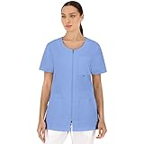 B-well Stella Kasacks Damen Pflege Kleidung Damen Schlupfjacke mit Reißverschluss Kasaks Altenpflege Damen, Kurzarm, 4 Taschen (Hellblau, XL)