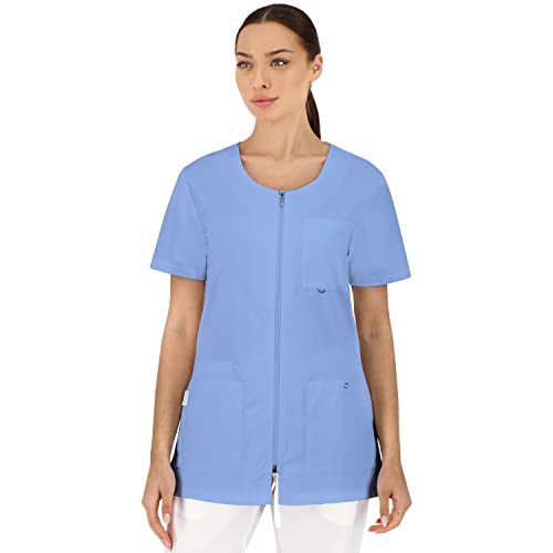 B-well Stella Uniforme Empleada Hogar Casaca con Cremallera Enfermeras Uniforme Estetica Mujer Casaca Mujer Uniforme Manga Corta con Cremallera, Azul Claro, M Cover