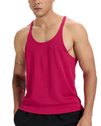 Image of Men's Stringer Tank Top Bodybuilding Gym Vest Y-Back Dry Fit Muscule Cut Sleeveless Shirt Red L