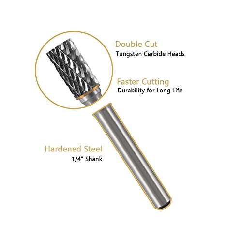 Hidotol Carbide Burr Set 1/4" Shank 8Pc Tungsten Double Cut Carbide Rotary Burr Set For Metal And Wood Carving, Grinding, Polishing, Engraving, Drilling In Sturdy Round Case. #TOP2