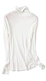 Womens Silk Tops Turtleneck Long Sleeve Silk T Shirt Ultra Soft Thermal Layer Tops Slim High Neck Blouse Undershirts (US, Alpha, X-Large, Regular, Petite, White)