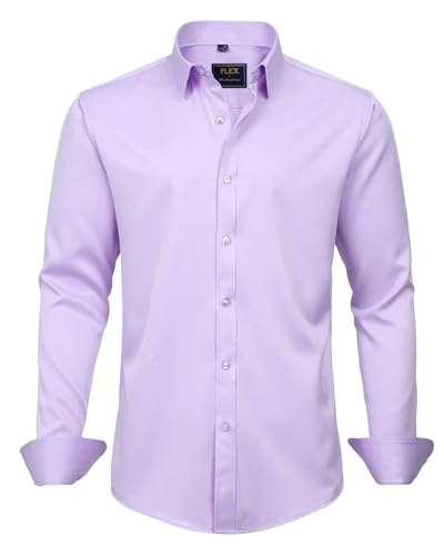 J.VER Men's Dress Shirts Solid Long Sleeve Stretch Wrinkle-Free Formal Shirt Business Casual Button Down Shirts Lavender Medium