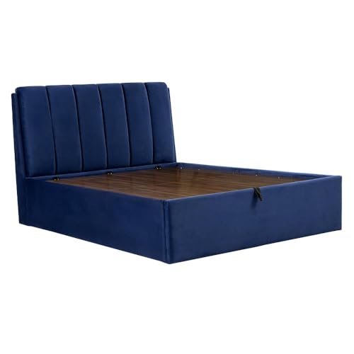 Image of Wakefit Bed | Queen (78 X 60) Solid Wood Bed, Upholstered, Hydraulic, 3 Year Warranty - Antho - Velvet Blue