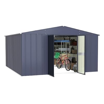 Yardenaler 10x12 FT Metal Outdoor Storage Shed, Garden Tool Shed Kit with Doors and Lock, Waterproof Patio Utility Tool Shed for Backyard and Garden, Gray