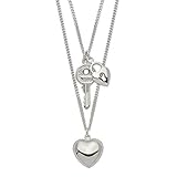 925 Sterling Silver 2 Strand Heart Key Chain Necklace Pendant Charm Multi Layer Fine Jewelry For...