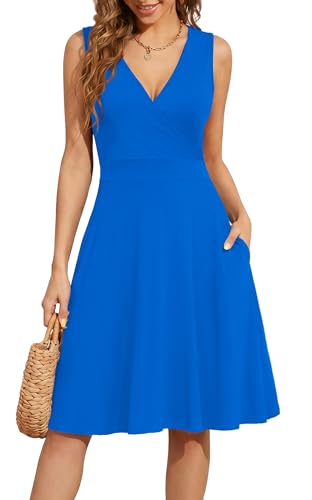 Image of WEACZZY Women's Summer Sleeveless Casual Dresses V-Neck Wrap Floral Holiday Tank Dress Flowy Beach Sundress with Pockets