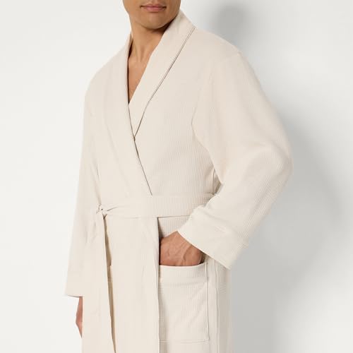 Image of Amazon Essentials Men's Lightweight Cotton Waffle Bath Robe, Mid-Length Loungewear (Available in Big & Tall)