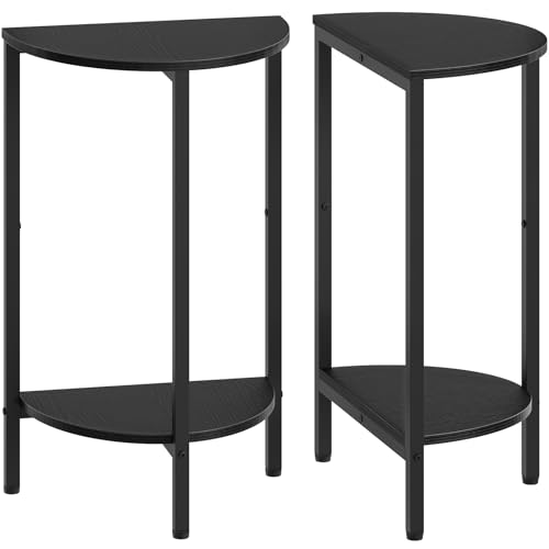 YATINEY Side Table, Small End Table Set of 2, Half Round Side Table, Half Moon Table, 2-Tier Narrow Sofa Table, Nightstand with Open Sheleves, Entryway Table for Living Room, Rustic Brown ET07L2BB
