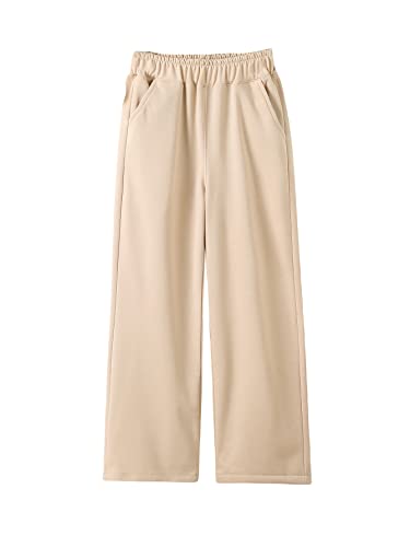 Soly Hux Girl's High Elastic Waist Sweatpants Loose Casual Straight Leg Pants With Pockets Pure Apricot 140 #TOP13