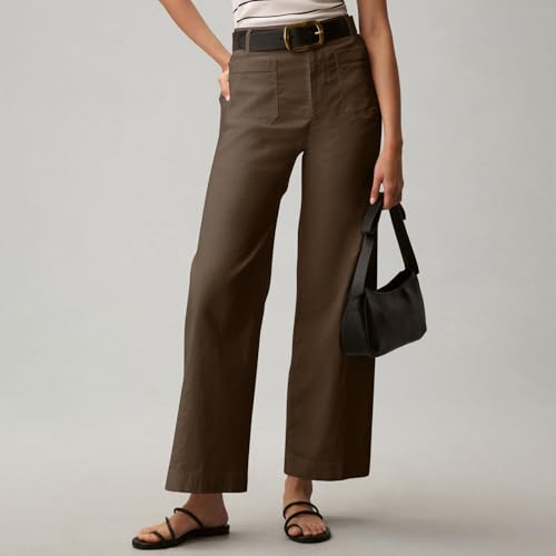 Women Stretch Twill Cropped Pants Wide Leg Jeans with Patch Pocket Straight Leg Chino Pants Casual Ankle Jeans2