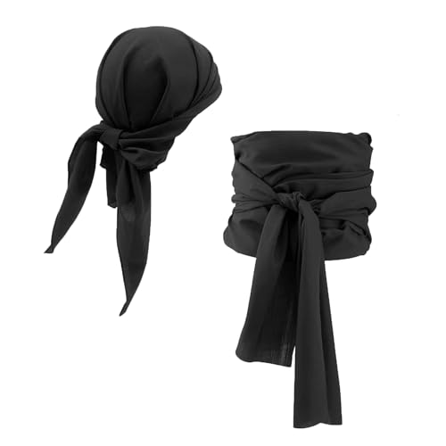 2 Pcs Pirate Accessories Women,Pirate Bandana And Sash Belt 