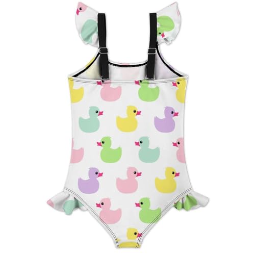 Image of Girls One Piece Swimsuit Cute Alpacas Hearts Stars Ruffles Swimwear Bathing Suits 3-12 Years
