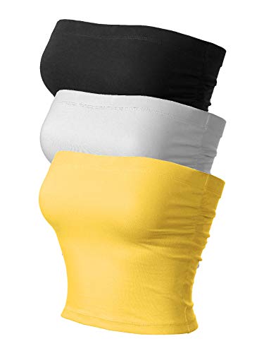 Image of MixMatchy Women's 3 Pack Tube Top Built-in Bra Strapless Ruched Bandeau