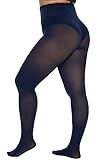 CozyWow Plus Size Tights for Women Run Resistant 80D Soft Solid Color Semi Opaque Pantyhose High Waist 1X 2X 3X 4X Dark Blue-2XL